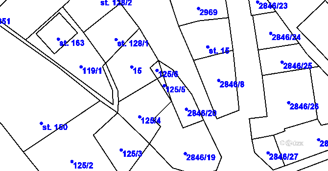 Parcela st. 125/5 v KÚ Drysice, Katastrální mapa