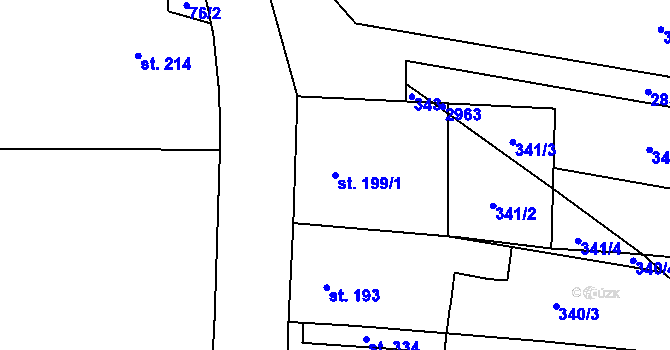 Parcela st. 199/1 v KÚ Drysice, Katastrální mapa