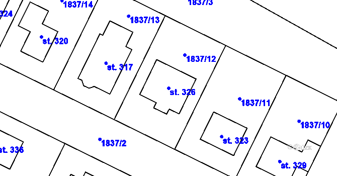 Parcela st. 326 v KÚ Drysice, Katastrální mapa