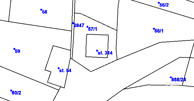 Parcela st. 314 v KÚ Drysice, Katastrální mapa