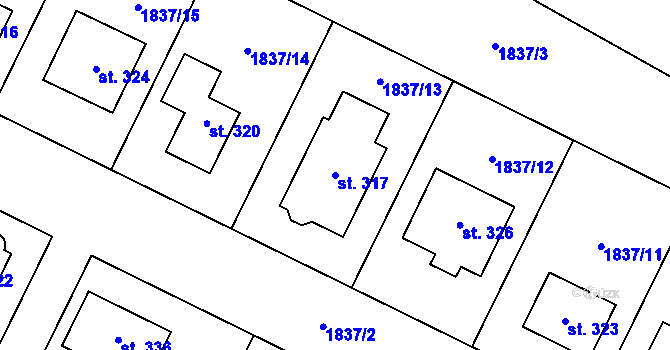 Parcela st. 317 v KÚ Drysice, Katastrální mapa