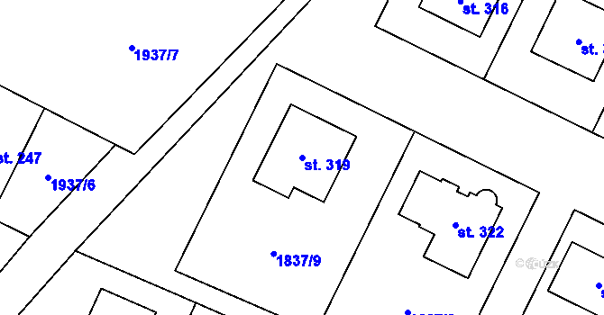 Parcela st. 319 v KÚ Drysice, Katastrální mapa