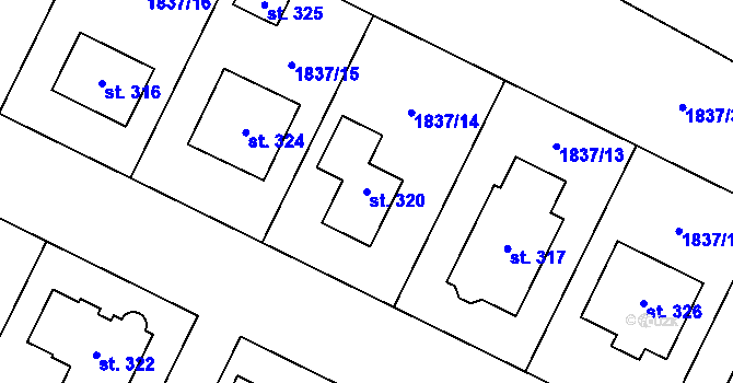 Parcela st. 320 v KÚ Drysice, Katastrální mapa