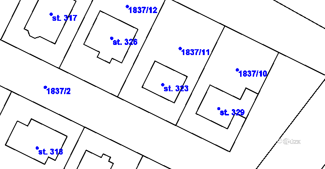 Parcela st. 323 v KÚ Drysice, Katastrální mapa