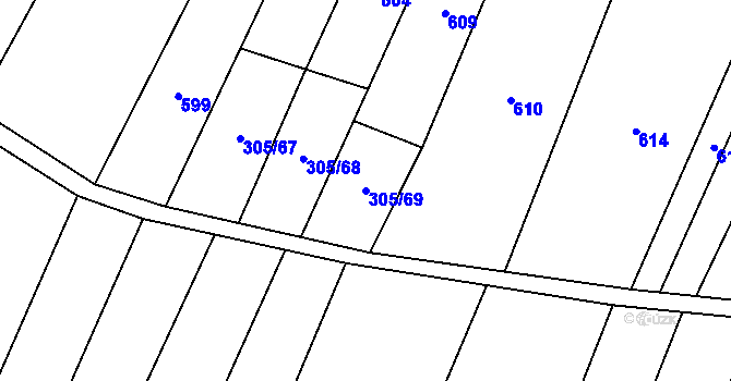 Parcela st. 305/69 v KÚ Drysice, Katastrální mapa