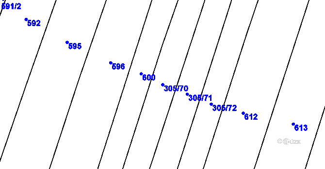 Parcela st. 305/70 v KÚ Drysice, Katastrální mapa