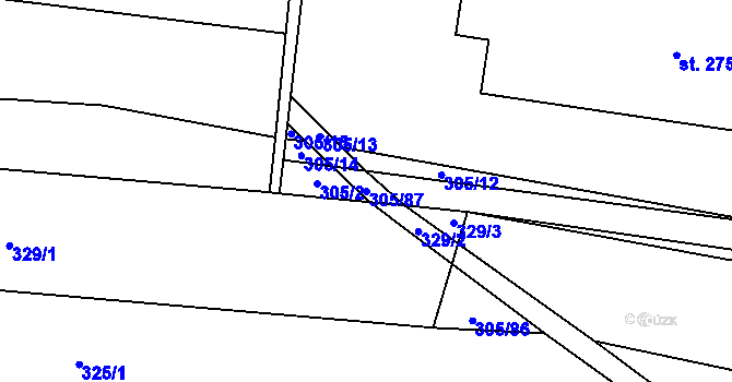 Parcela st. 305/87 v KÚ Drysice, Katastrální mapa
