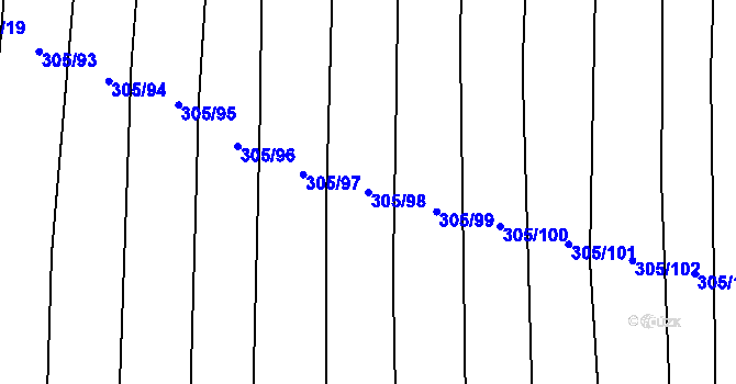 Parcela st. 305/98 v KÚ Drysice, Katastrální mapa