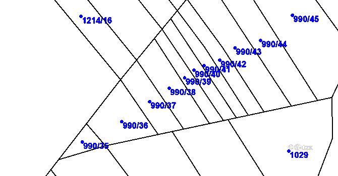 Parcela st. 990/38 v KÚ Drysice, Katastrální mapa
