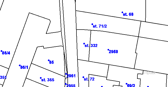 Parcela st. 332 v KÚ Drysice, Katastrální mapa