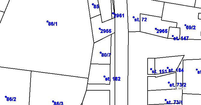 Parcela st. 80/7 v KÚ Drysice, Katastrální mapa