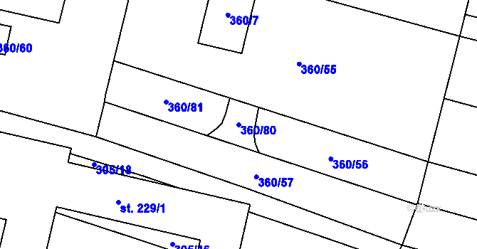 Parcela st. 360/80 v KÚ Drysice, Katastrální mapa