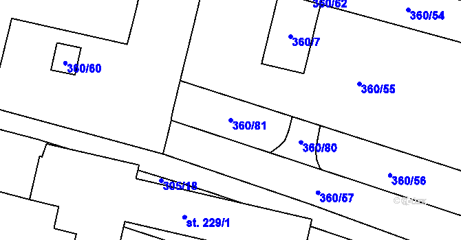 Parcela st. 360/81 v KÚ Drysice, Katastrální mapa