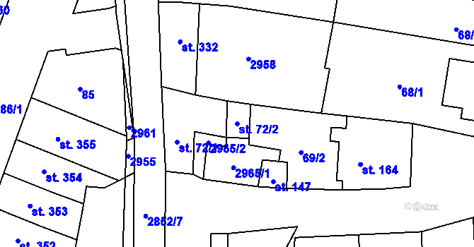 Parcela st. 72/2 v KÚ Drysice, Katastrální mapa