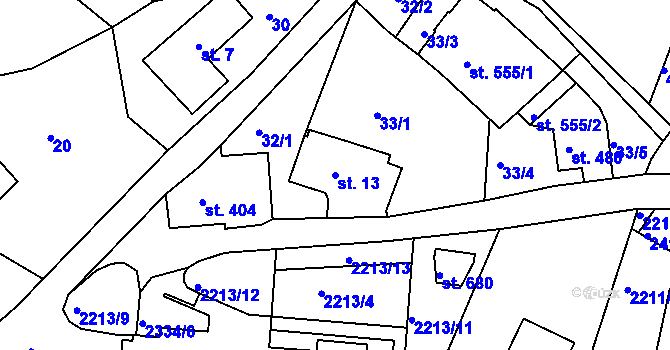 Parcela st. 13 v KÚ Držkov, Katastrální mapa