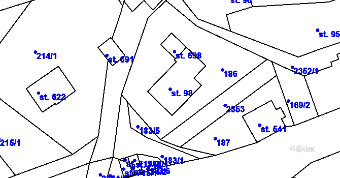 Parcela st. 98 v KÚ Držkov, Katastrální mapa