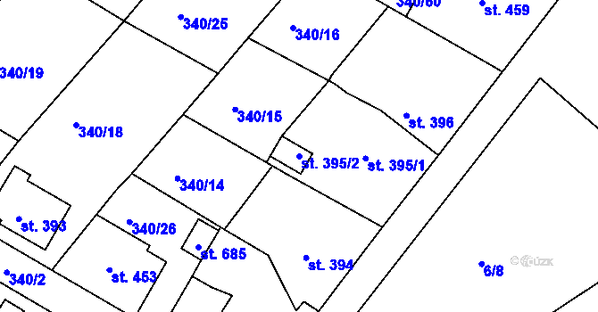 Parcela st. 395/2 v KÚ Držkov, Katastrální mapa