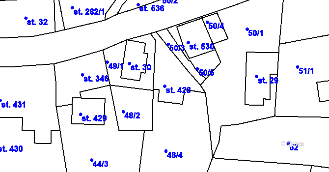 Parcela st. 428 v KÚ Držkov, Katastrální mapa