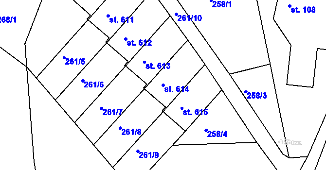 Parcela st. 614 v KÚ Držkov, Katastrální mapa