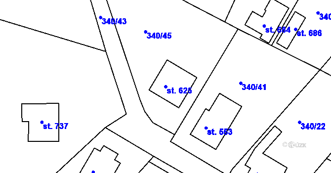 Parcela st. 625 v KÚ Držkov, Katastrální mapa