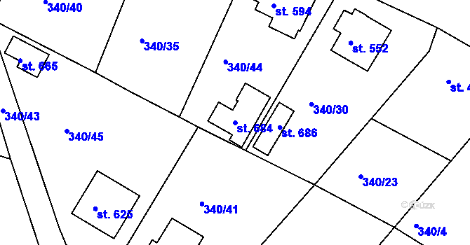 Parcela st. 684 v KÚ Držkov, Katastrální mapa
