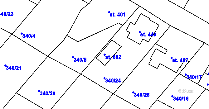 Parcela st. 692 v KÚ Držkov, Katastrální mapa