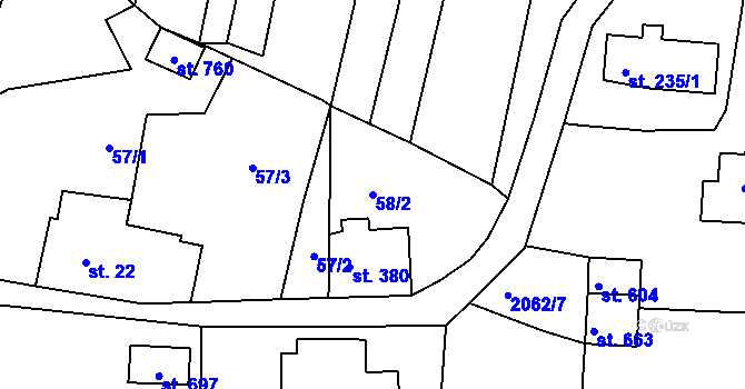 Parcela st. 58/2 v KÚ Držkov, Katastrální mapa