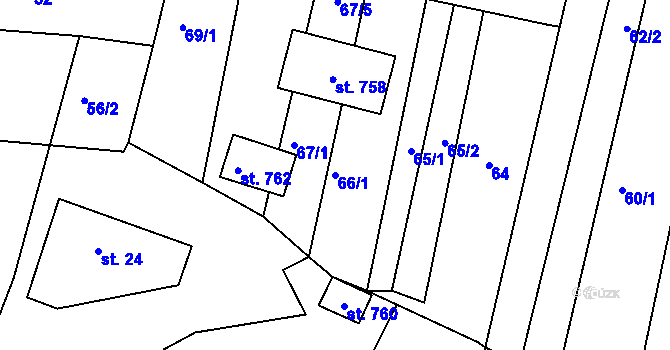 Parcela st. 66/1 v KÚ Držkov, Katastrální mapa