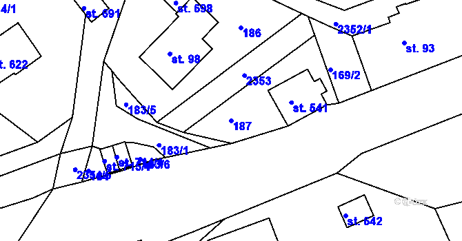 Parcela st. 187 v KÚ Držkov, Katastrální mapa