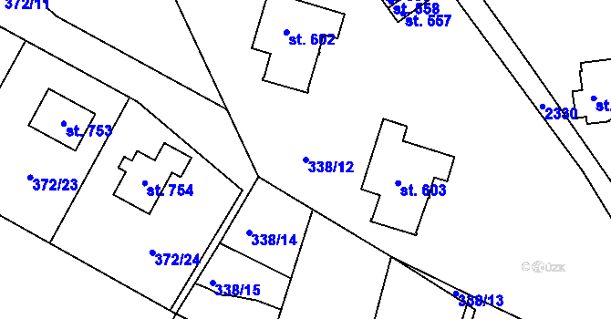 Parcela st. 338/12 v KÚ Držkov, Katastrální mapa