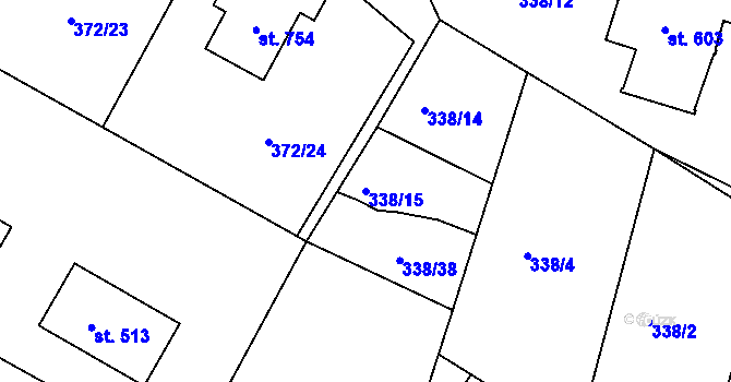 Parcela st. 338/15 v KÚ Držkov, Katastrální mapa