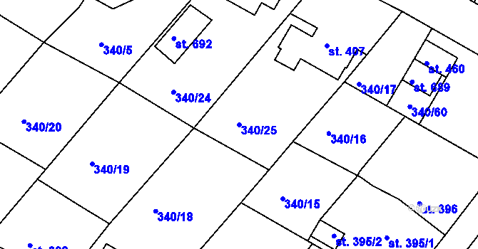 Parcela st. 340/25 v KÚ Držkov, Katastrální mapa