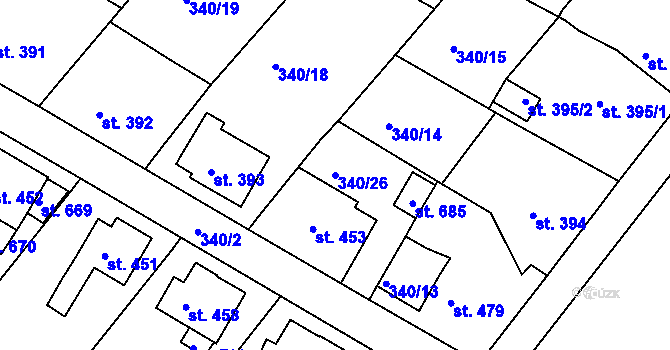 Parcela st. 340/26 v KÚ Držkov, Katastrální mapa