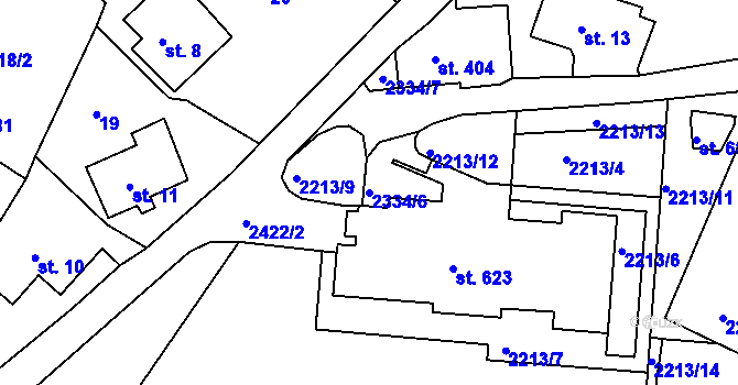 Parcela st. 2334/6 v KÚ Držkov, Katastrální mapa