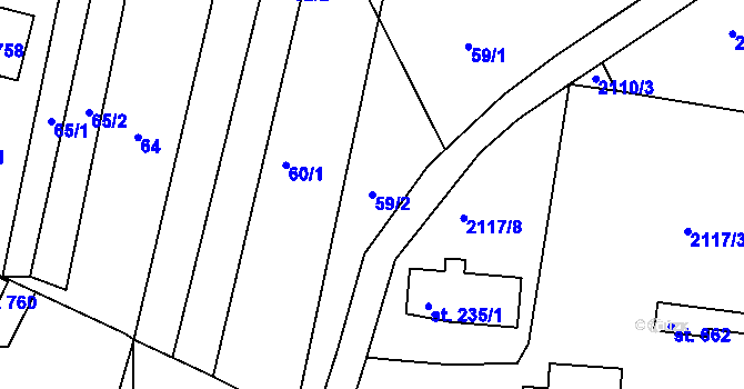 Parcela st. 59/2 v KÚ Držkov, Katastrální mapa