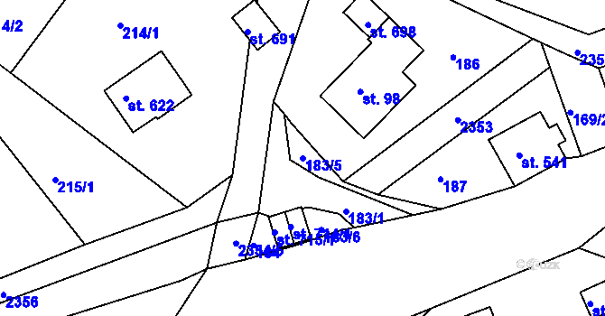 Parcela st. 183/5 v KÚ Držkov, Katastrální mapa