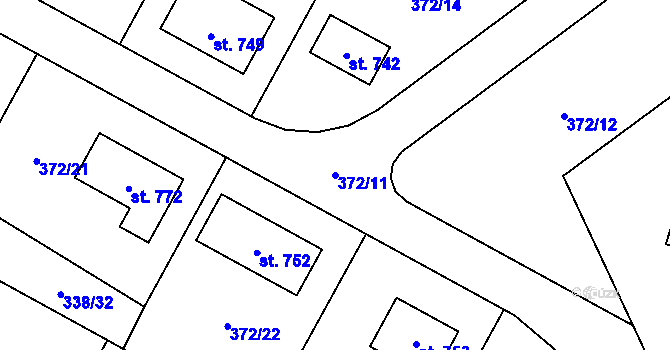 Parcela st. 372/11 v KÚ Držkov, Katastrální mapa