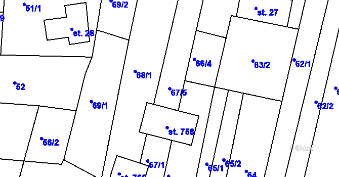 Parcela st. 67/5 v KÚ Držkov, Katastrální mapa