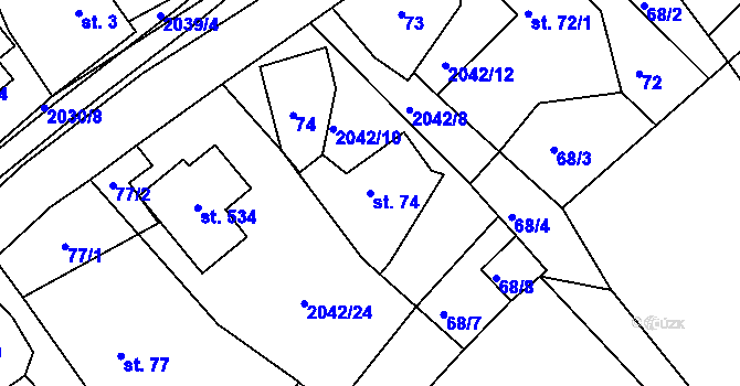 Parcela st. 74 v KÚ Držková, Katastrální mapa