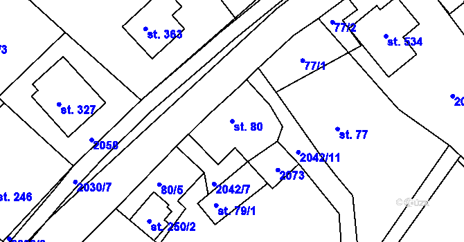 Parcela st. 80 v KÚ Držková, Katastrální mapa