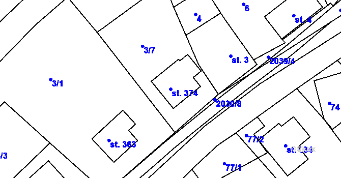 Parcela st. 374 v KÚ Držková, Katastrální mapa