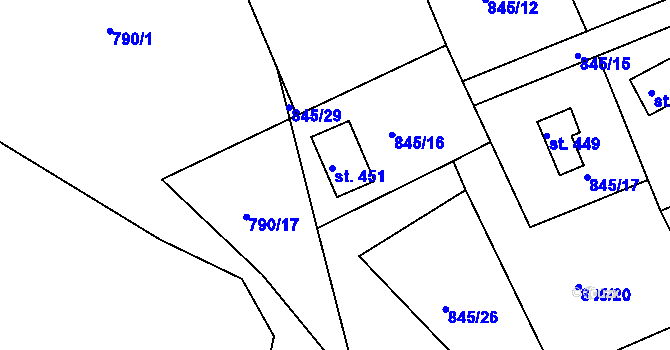 Parcela st. 451 v KÚ Držková, Katastrální mapa
