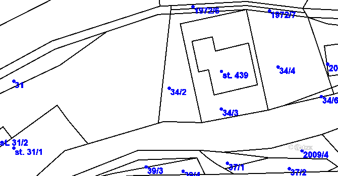 Parcela st. 34/2 v KÚ Držková, Katastrální mapa