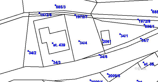 Parcela st. 34/4 v KÚ Držková, Katastrální mapa