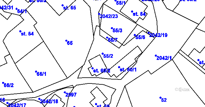 Parcela st. 55/2 v KÚ Držková, Katastrální mapa