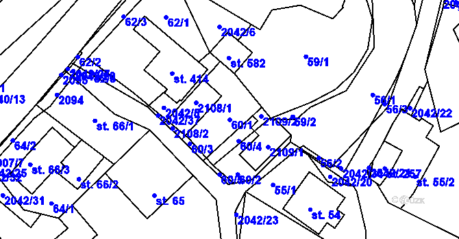 Parcela st. 60/1 v KÚ Držková, Katastrální mapa