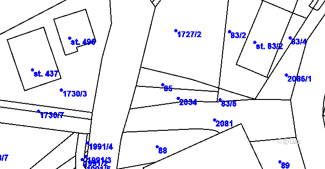 Parcela st. 85 v KÚ Držková, Katastrální mapa