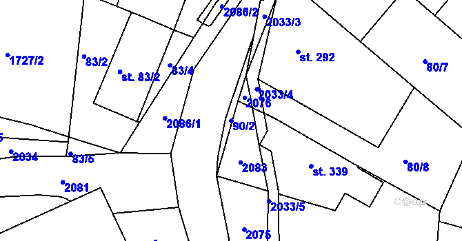 Parcela st. 90/2 v KÚ Držková, Katastrální mapa