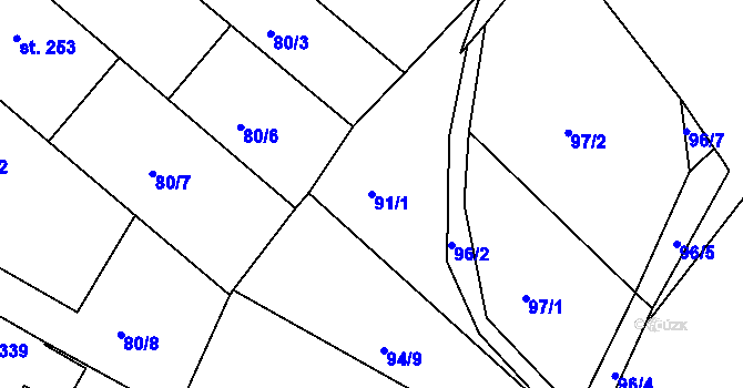 Parcela st. 91/1 v KÚ Držková, Katastrální mapa