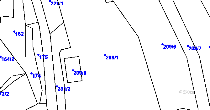Parcela st. 209/1 v KÚ Držková, Katastrální mapa